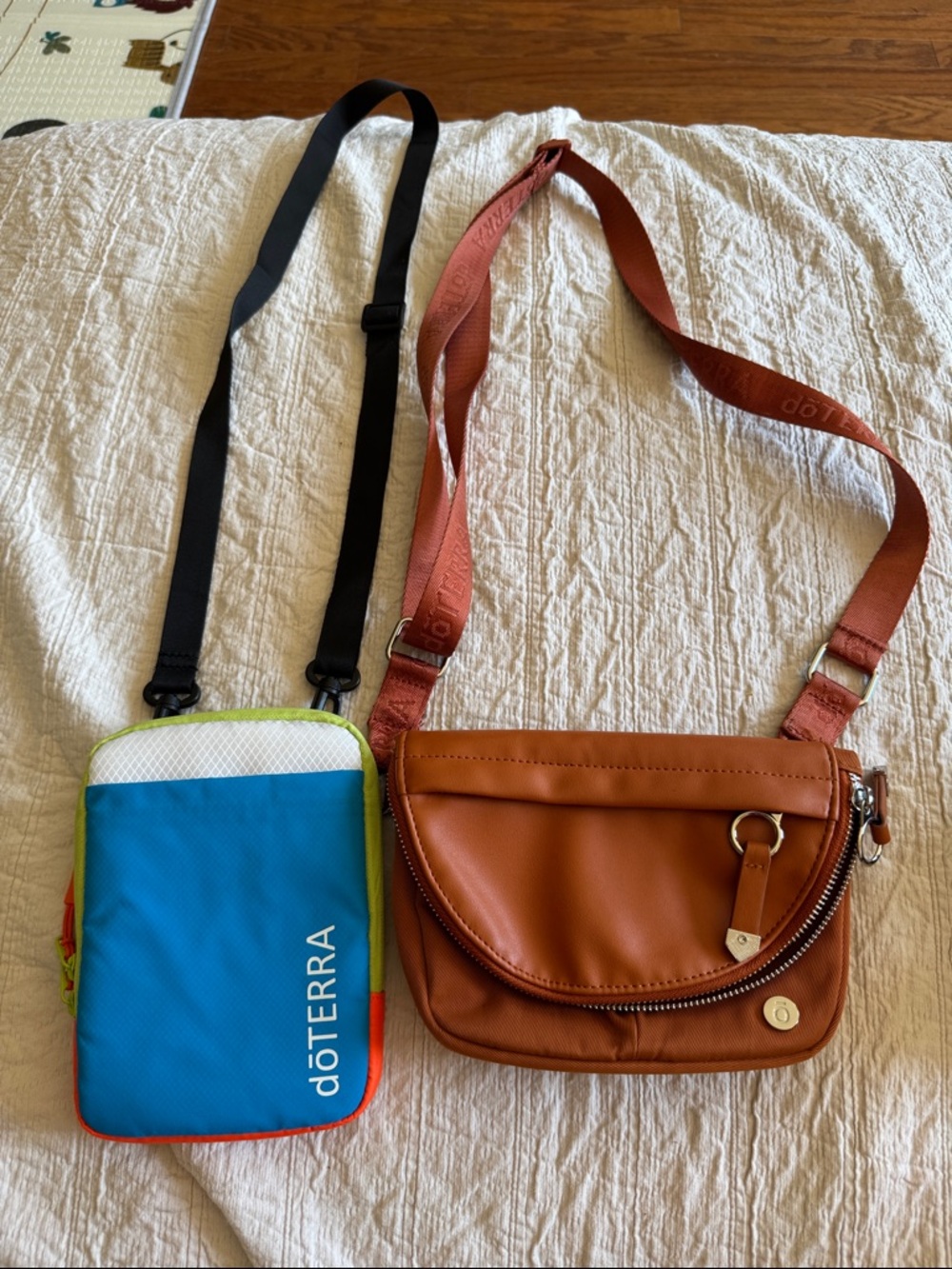 dōTERRA Blue & Lime Crossbody Pouch + Brown Faux Leather Crossbody Bag bundle